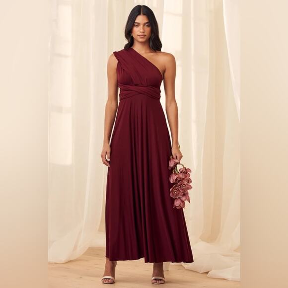 LULU’S Convertible Tricks of the Trade Burgundy Maxi Dress Size M NWT - Picture 1 of 13
